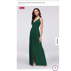 David’s Bridal Double-Strap Long Georgette Bridesmaid Wrap Dress in Juniper